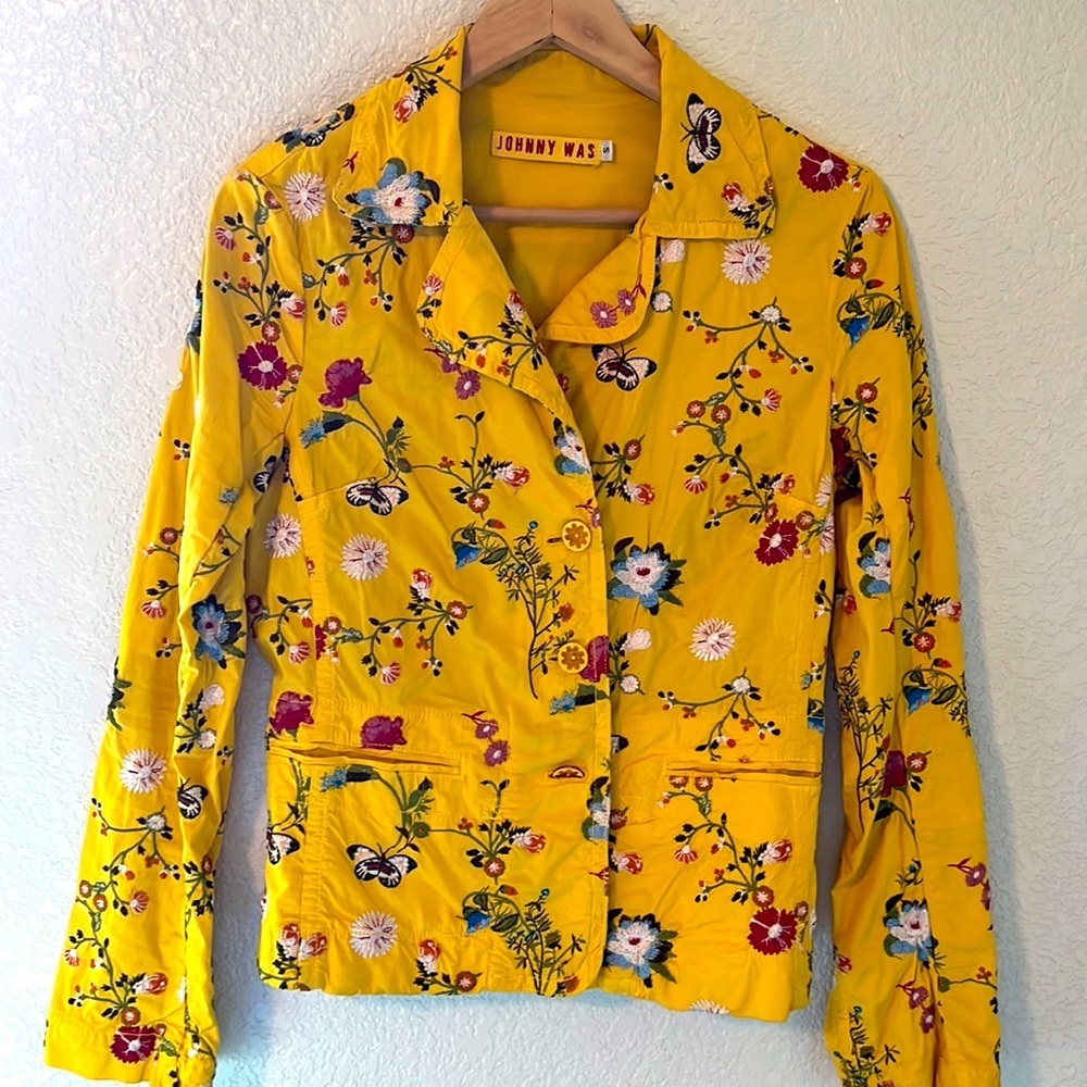 Johnny Was Yellow floral embroidered jacket